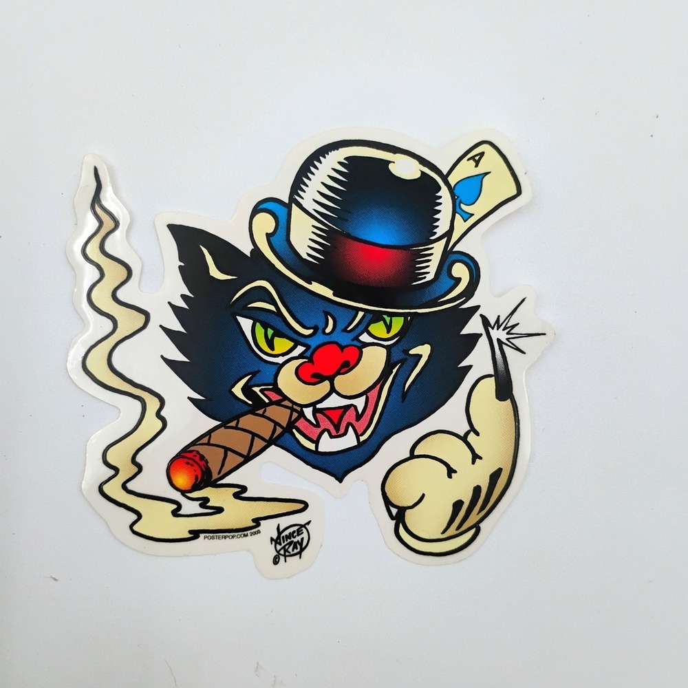 Vince Ray Smoking Black Cat Sticker PosterPop 2003 Lowbrow Art Decal VTG Y2k